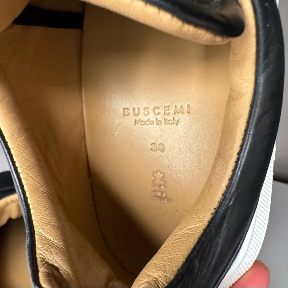 Buscemi Black Italian Leather White Sole Low Top Sneakers w/ Tan Lining Size 38 - Picture 2 of 16